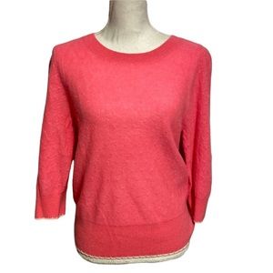 White + Warren Cashmere Sweater Puff 3/4 Sleeve Neon Coral